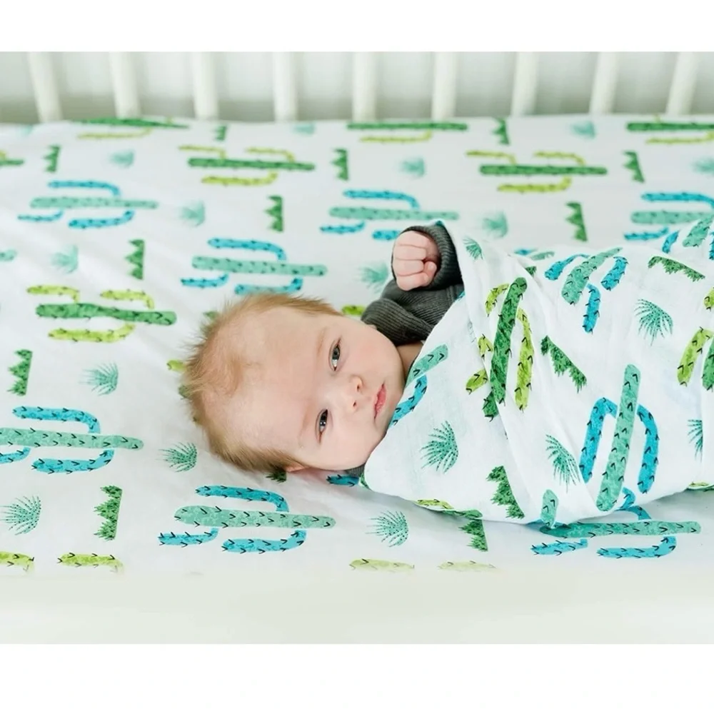 Addison Belle Cactus Pattern Fitted Sheet - Green and Blue